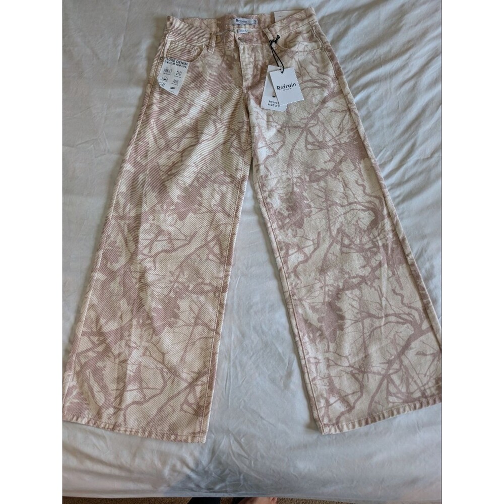 NWT Cream and Blush Pink Marble-Print Wide-Leg Jeans Y2K 90s
